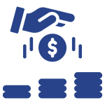 A blue icon of a hand holding a coin