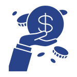 A blue dollar sign is in the shape of a hand.